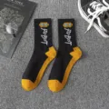 Streetwear cotton mid-tube socks, black and yellow colorblock with cool robot graphic, trendy. - Robot One Size / Size 3