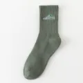 Green crew socks for men with mountain embroidery stylish casual cotton sock spring streetwear - One Size (Sizes 38-44) / Army Green