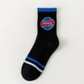 Mens hip hop mid tube cotton socks with stylish printed graphic design for autumn and winter daily wear. - One Size Single Socks (Sizes 37-43) / Black