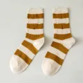 Women distressed striped mid-tube socks cotton casual vintage Japanese street fashion daily wear - One Size (Size 36-42) Individually Packaged / Wide Stripes