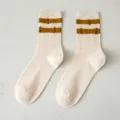 Women distressed mid-tube socks summer thin cotton Japanese street style aesthetic casual socks - One Size (Size 36-42) Individually Packaged / Two Stripes