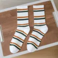 Striped mid-tube sports socks for men, comfortable cotton casual socks for running and daily wear. - One Size (Sizes 36-44) Individual Packaging / Color 3