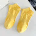 Women solid color low cut yellow boat socks short cotton socks casual daily wear breathable - Women's One Size (Individual Tag, EU 36-41) / Milky Yellow