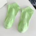 Women solid color low-cut short socks, candy lime green cotton boat socks for daily wear. - Women's One Size (Individual Tag, EU 36-41) / Avocado