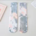Summer tie dye yoga socks non slip pilates mid tube fitness sports socks trampoline socks - One Size (EU 36-42) / Light Pink