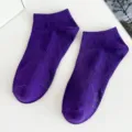 Women purple low-cut ankle boat socks solid color anti-slip short casual socks pair - Women's One Size (Individual Tag, EU 36-41) / Deep purple
