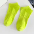 Neon yellow women low cut boat socks, solid color casual short socks for daily wear and sports. - Women's One Size (Individual Tag, EU 36-41) / Neon Yellow