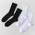 Men athletic crew socks professional basketball running breathable sweat absorbent mid tube socks - One Size (Sizes 37-44) / One Pair Each in Black and White