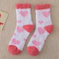 Cozy coral fleece socks for women, thick warm winter crew socks with sweet pink heart patterns. - One Size / White Heart