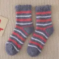 Cozy coral fleece winter mid-tube socks with cute striped pattern and ruffled cuffs for women. - One Size / Gray Pink and White Striped