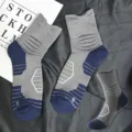 Herren sportliche Wadenkompressionssocken grau blau rutschfester Frotteeboden Laufen - Einheitsgröße (Größe 37-44) / Spacegrau