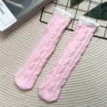 Women's plush coral fleece mid-tube warm winter socks with soft fluffy cuffs for cozy indoor lounging. - One Size / Straight / Pink