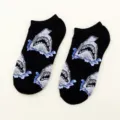 Black low-cut socks with cool shark print design, soft and comfortable for daily wear. - Free Size / 2#
