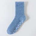 Blue fuzzy fleece winter thermal mid-calf socks with anti-slip grip dots for cozy home wear. - One Size / Navy Blue