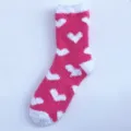 Women fluffy coral fleece socks with sweet white hearts cozy winter home floor socks - One Size (EU 36-42) Upgraded Anti-shedding Style / Style 11