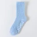 Light blue fuzzy coral fleece mid-tube socks with anti-slip dots for comfortable warm home wear - One Size / Sky Blue