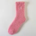 Calze soffici in pile di corallo rosa per donna, calze da pavimento calde invernali con cuore. - Taglia unica (taglia 36-42) anti-pelucchi / Rosa