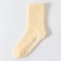 Thick coral fleece mid-calf socks for men and women, warm thermal floor socks with non-slip grips. - One Size / Light Yellow