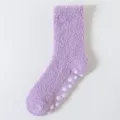 Cozy coral fleece winter mid-tube socks in light purple with anti-slip grips for home wear - One Size / Light Purple
