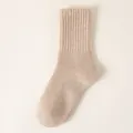 Comfortable thick winter crew socks with ribbed cuffs, warm and soft daily thermal socks. - One Size (Sizes 36-43) / Khaki
