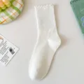 Women white ruffle crew socks cotton cute lettuce edge short tube socks daily wear - One Size (EU 36-42) / White (Solid Color)