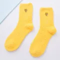 Cozy coral fleece winter fuzzy socks for women, cute heart pattern, warm thick sleep floor socks. - One Size (EU 36-42) / Golden