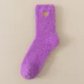 Purple fuzzy coral fleece socks with golden heart embroidery for women warm winter home. - One Size (EU 36-42) / Deep purple