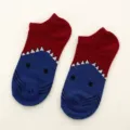 Cute cartoon shark print short boat socks for men and women, comfortable cotton casual socks. - 72#