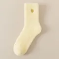 Fluffy Coral Fleece Mid-Tube Socks Cute Gold Heart Warm Winter Floor Socks Yellow Variant - One Size (EU 36-42) / Light Yellow