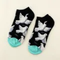 Unisex retro oil painting style short ankle socks with white dove pattern and mint green toes. - 75#