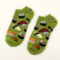 Green cartoon sushi print ankle socks for men and women, cute and funny cotton short socks. - 76#