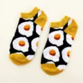 Cotton ankle socks for men and women featuring a cute fried egg pattern with yellow heels. - 77#