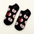 Black short cotton socks featuring a playful retro apple print design for daily wear. - 79#