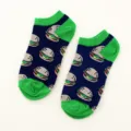 Fashionable cotton low-cut socks featuring a cute burger print, blue and green colorway, breathable. - 80#