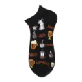 Black cotton low-cut ankle socks with cute coffee cup patterns and text. Comfortable daily wear. - 81#