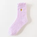 Chaussettes douillettes en polaire corail pour femmes epaisses chaudes violet cœur dore - Taille unique (taille 36-42) non pelucheux / Mauve Clair