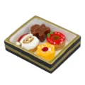 Detailed miniature Christmas resin food set with gingerbread man and Santa Claus desserts - Black and Gold Border Christmas Set
