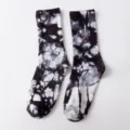 Black and white tie-dye crew socks for street style skate couple fashion daily casual wear. - One Size / Black