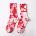 Red tie-dye mid-calf socks for women and men, street style skateboard crew socks. - One Size / Red