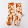Brown white tie dye crew socks retro street style skateboard cotton fashion mid tube sock - One Size / Turmeric