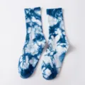 Blue tie-dye crew socks, stylish street style mid-calf cotton socks for men and women. - One Size / Navy Blue