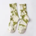 Green and white tie-dye mid-calf socks, trendy streetwear fashion casual crew socks for daily. - One Size / Light Green