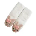 Plush rabbit warm winter socks with cute 3d ears and bow for cozy home floor wear. - Adult Style (EU 35-43) / White