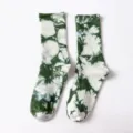 Green white tie dye crew socks street style skateboard unisex cotton sports socks fashionable - One Size / Dark Green