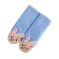 Blue fluffy fleece winter socks with cute bunny and carrot embroidery, warm and cozy indoor use. - Sky Blue