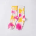 Tie-dye mid-calf socks with vibrant pink and yellow patterns for casual street style wear. - One Size / Pink Yellow