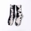 Black and white tie-dye mid-calf crew socks, trendy street style fashion cotton socks. - One Size / Black and White