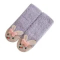 Purple fluffy lamb wool socks for women, cute rabbit ear design with soft pink bow and carrot. - Purple