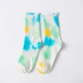 Unisex tie-dye crew socks featuring vibrant blue, green, and yellow splashes for street style. - One Size / Cyan