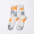 Chaussettes ras du cou tie-dye pour hommes et femmes, chaussettes de sport streetwear. - Patchwork gris et orange